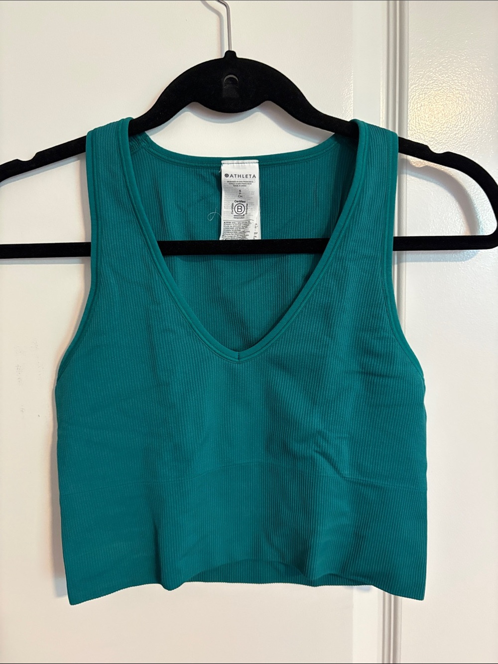 Athleta Teal Ribbed V-Neck Crop Tank